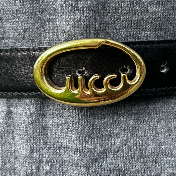 Vintage Gucci Gold Buckle & Black Leather Gucci Belt | Made in Italy | Size 36 - Picture 12 of 12